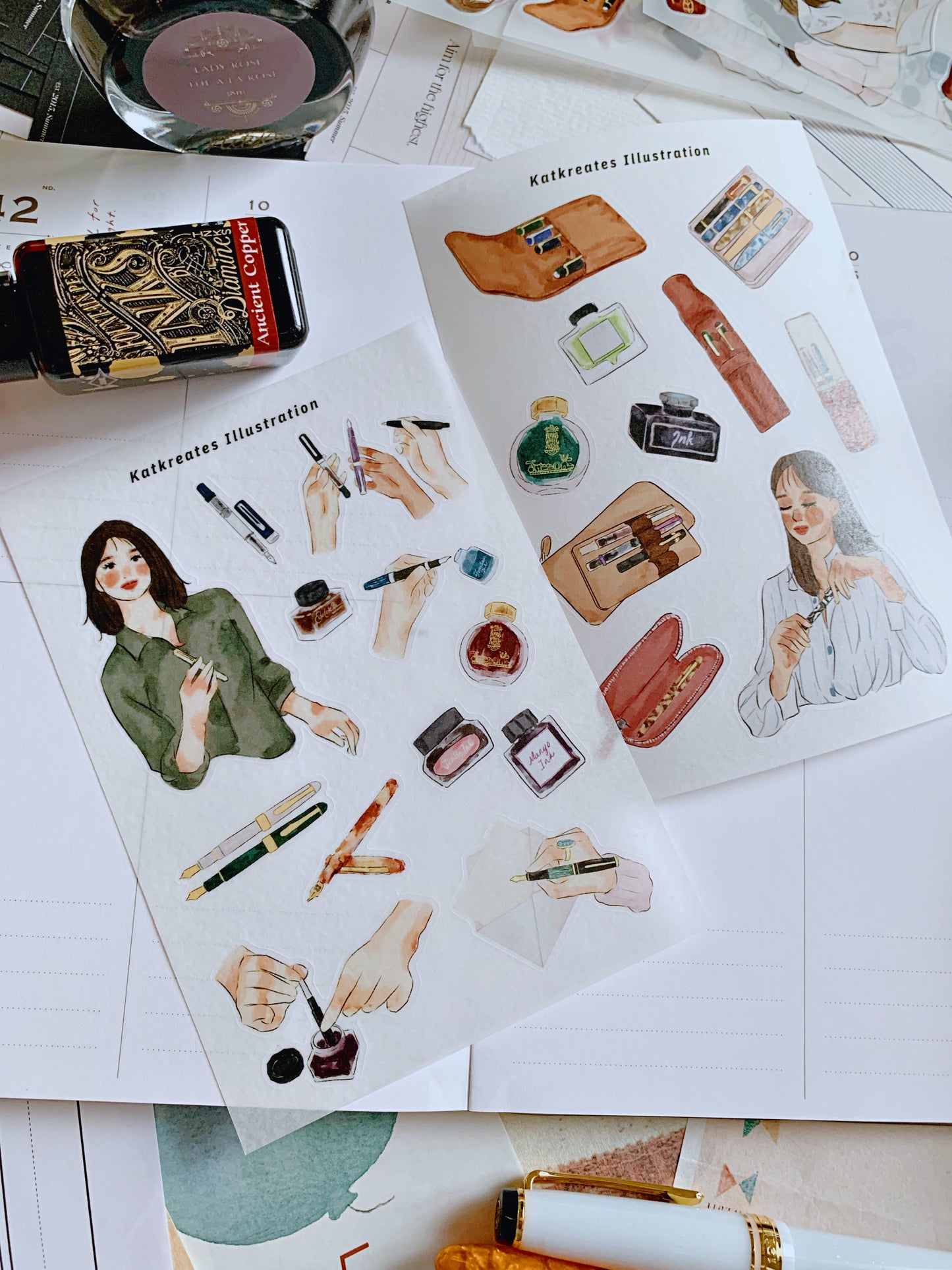 Fountain Pen Girl Sticker Sheet